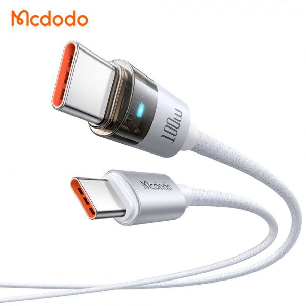 Cable de Carga Rápida de USB-C a USB-C Color Blanco con Indicador Led Mcdodo