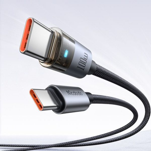 Cable de Carga Rápida de USB-C a USB-C Color Negro con Indicador Led Mcdodo
