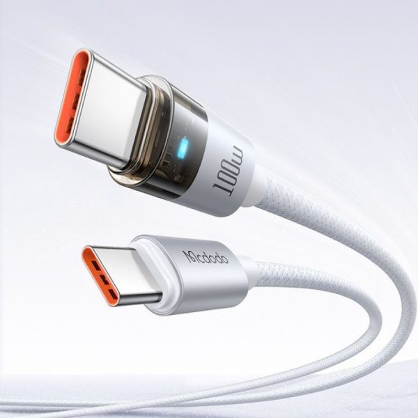 Cable de Carga Rápida de USB-C a USB-C Color Blanco con Indicador Led Mcdodo