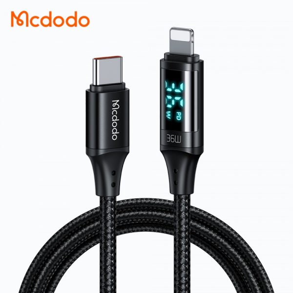 Cable de Carga y Datos de USB-C a LIGHTNING con Pantalla Led Mcdodo